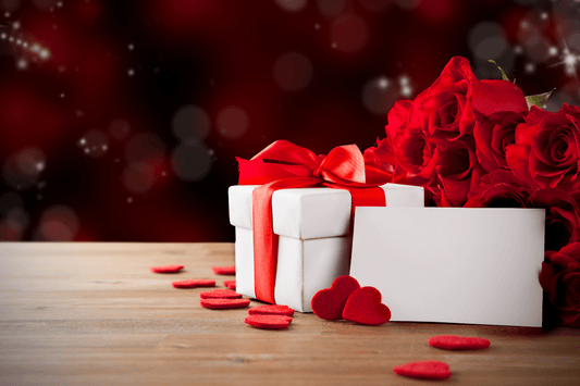 Couple with gift box and luxury grooming set—Valentine’s theme, valentine gift for him, valentine gift for her