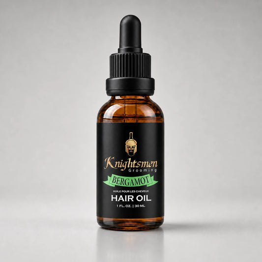 Bergamot Hair Oil by Knightsmen Grooming — rosemary and argan oil formula for scalp nourishment and hair growth