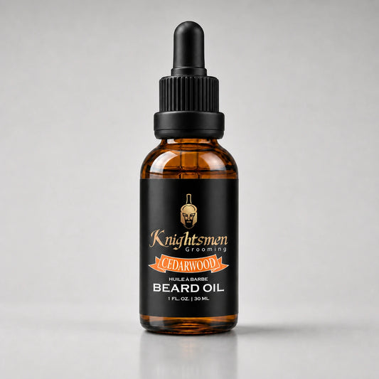 Cedarwood Beard Oil by Knightsmen Grooming — organic argan, jojoba and castor oil blend for beard conditioning