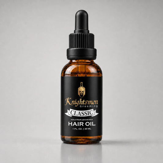 Classic Unscented Hair Oil by Knightsmen Grooming — fragrance-free organic argan and jojoba formula for scalp nourishment
