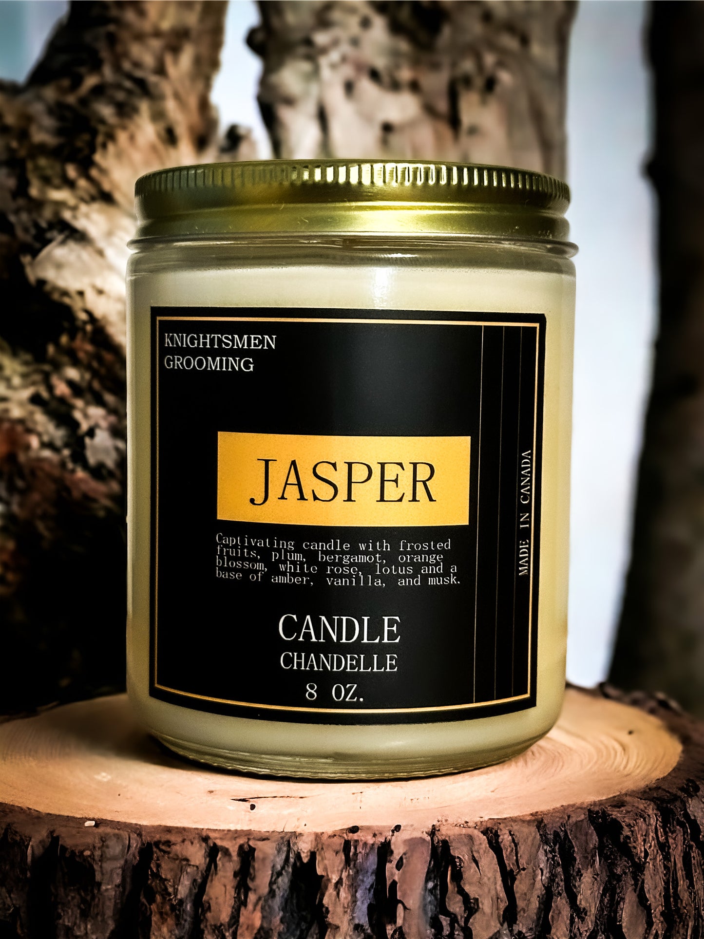Hand-poured organic soy candle made in Canada with smooth, clean burn and refined fragrance profile.