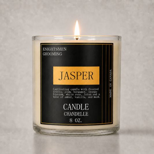 Jasper by Knightsmen Grooming – Dark Cedarwood and Black Amber Masculine Scented Candle, 100% Coconut Soy Wax, Non-Toxic