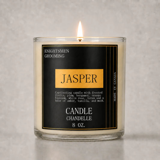 Jasper by Knightsmen Grooming – Dark Cedarwood and Black Amber Masculine Scented Candle, 100% Coconut Soy Wax, Non-Toxic