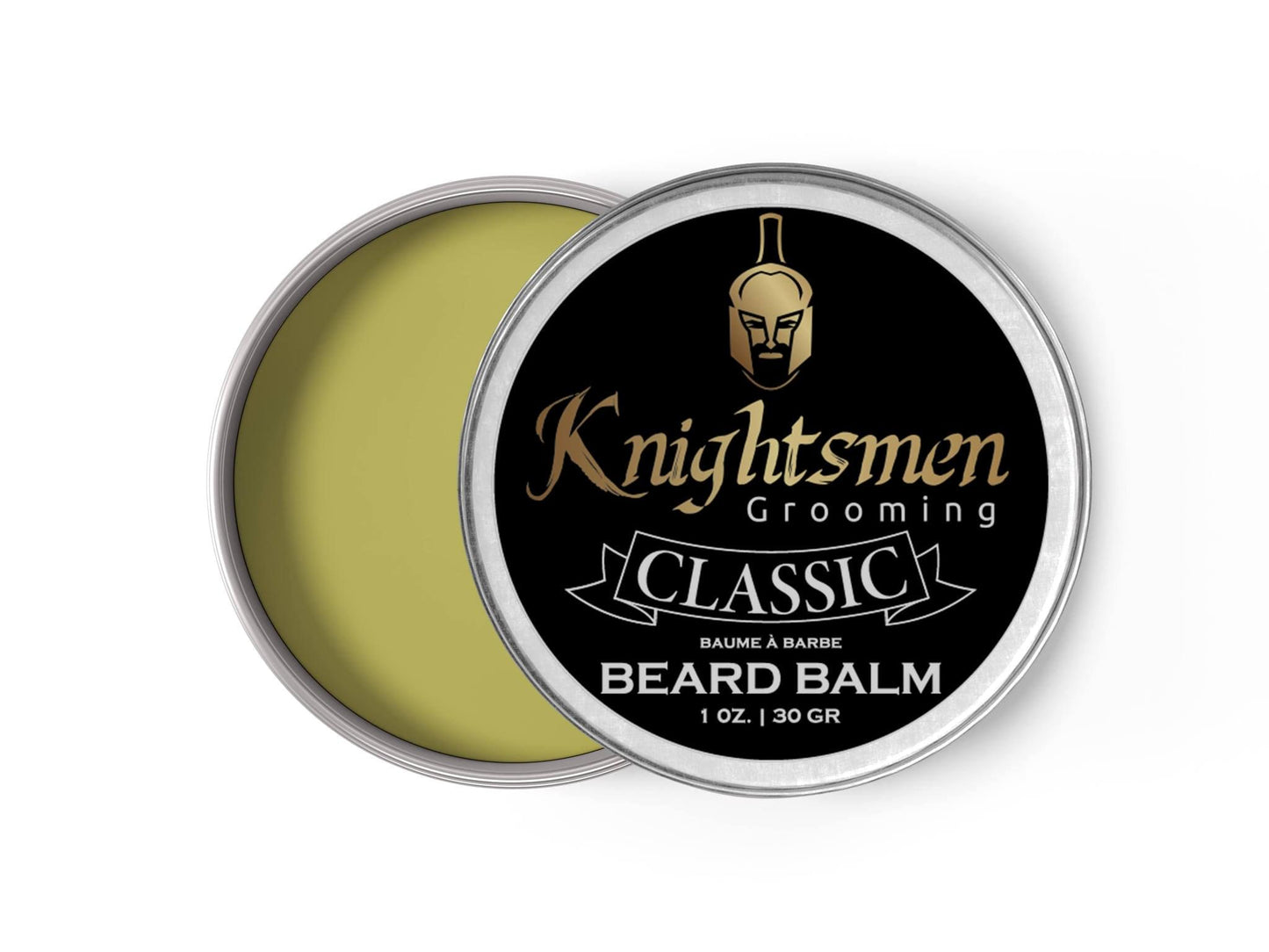 Unscented beard balm open tin—lightweight, non-greasy conditioning for daily styling.