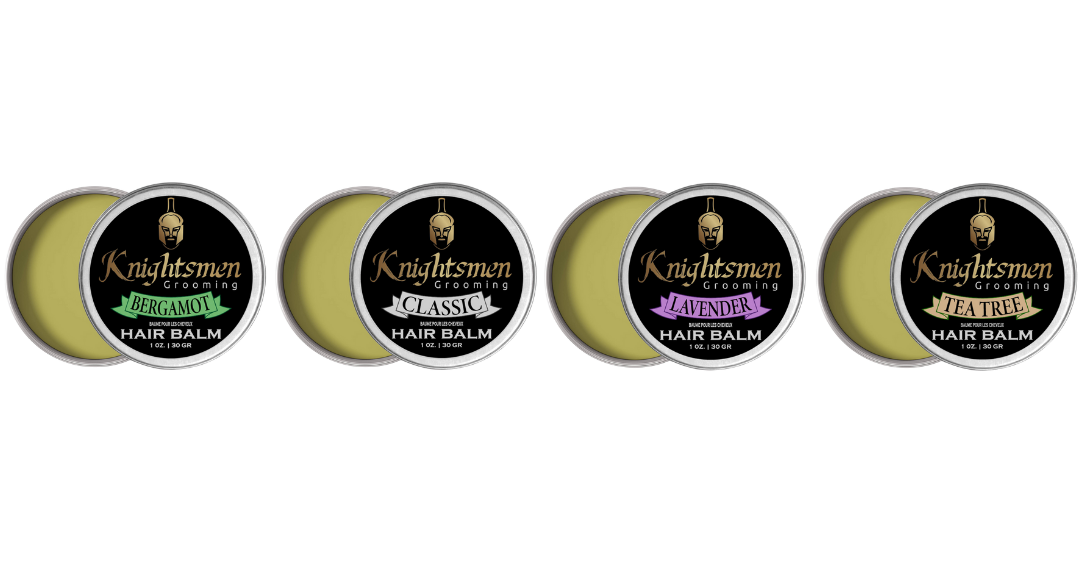 Knightsmen Grooming hair growth kit. Scented hair care products. Organic hair balm kit 1 oz—soothes dry, itchy scalp; natural finish and hold. Naturally helps promote hair growth. Shape, hold and style hair product.