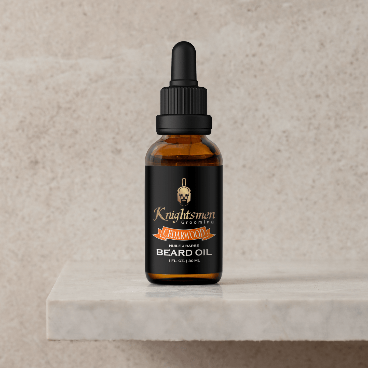Cedarwood beard oil on stone—premium Canadian grooming. Best beard oil for beard growth, best beard oil for patchy beards