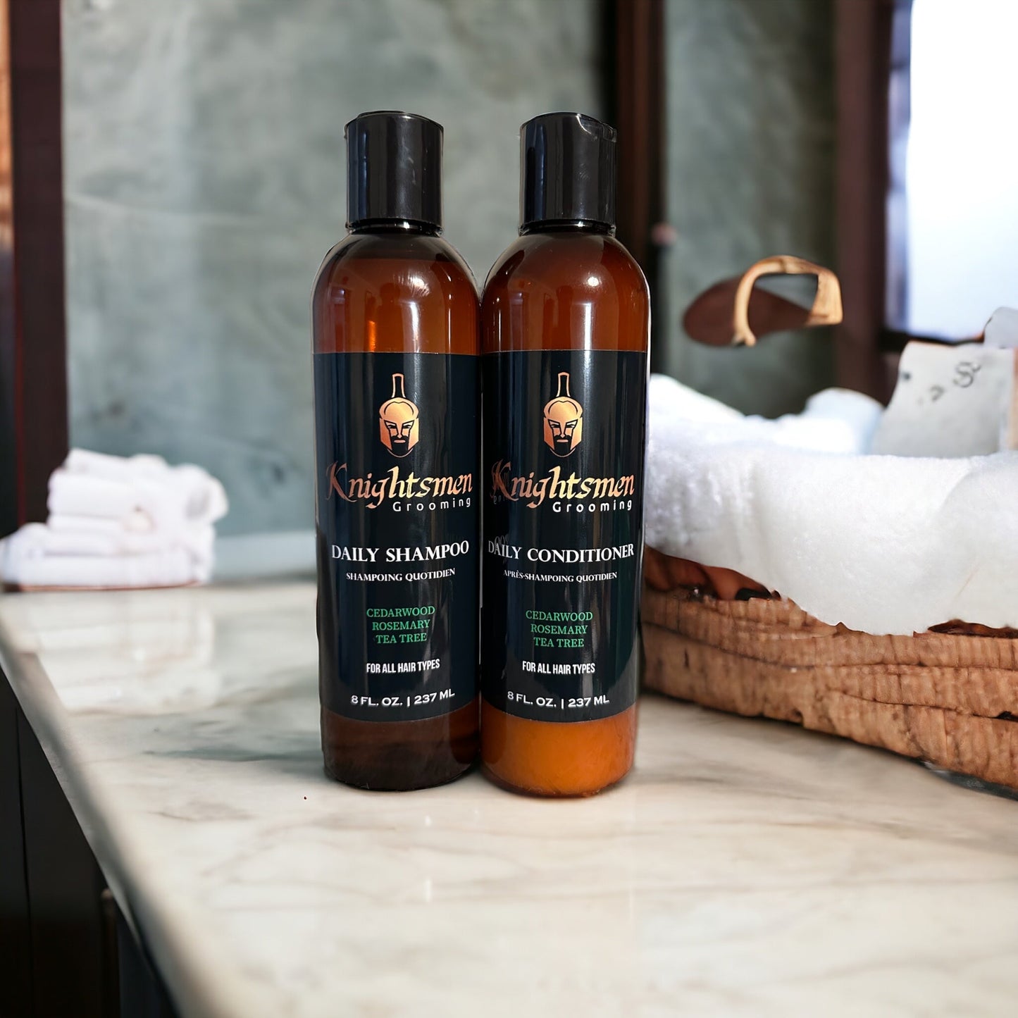 Daily shampoo & conditioner set with rosemary, tea tree and cedarwood—sulfate-free. Shampoo for hair growth. Organic shampoo, organic conditioner.