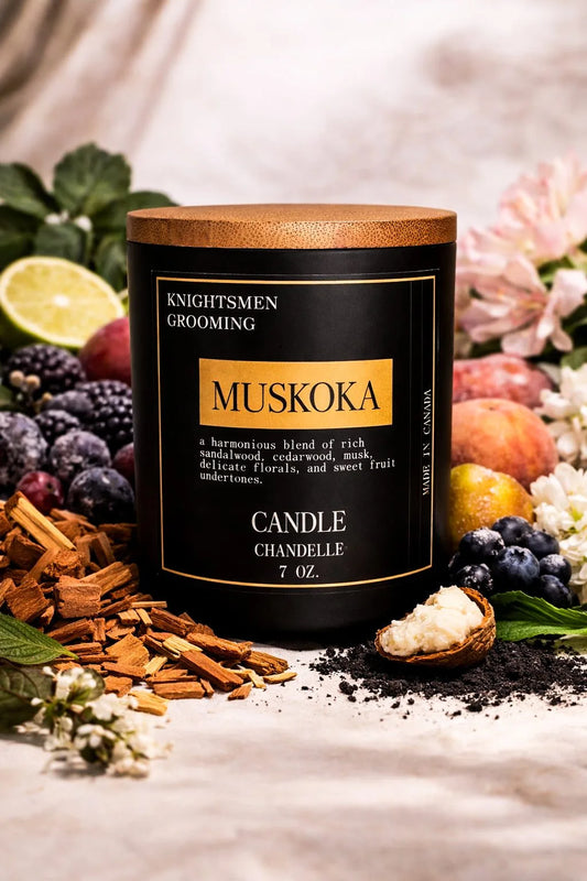 muskoka luxury soy candle detail close up knightsmen grooming