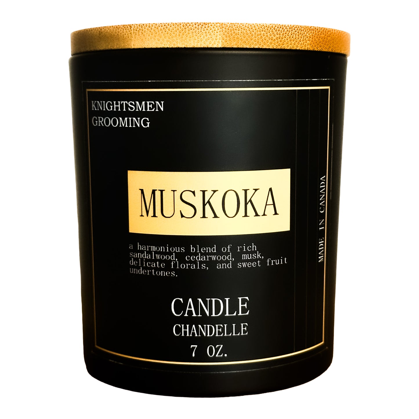 Muskoka scent pyramid featuring amber, patchouli, saffron, cashmere and rosewood base.