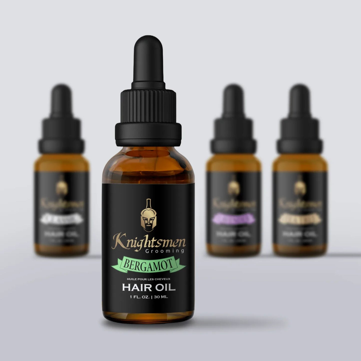 Bergamot hair growth oil in use — applied to scalp for circulation and follicle stimulation