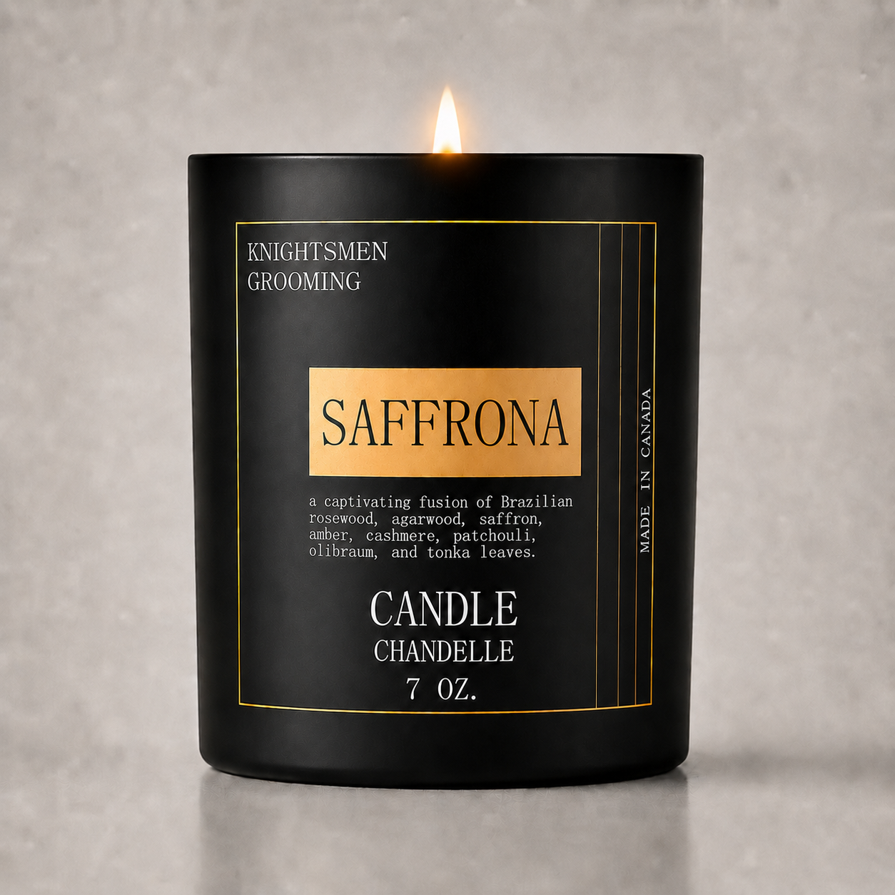 Saffrona by Knightsmen Grooming – Exotic Saffron and Amber Luxury Scented Candle, Crackling Wood Wick, 75-Hour Burn Time