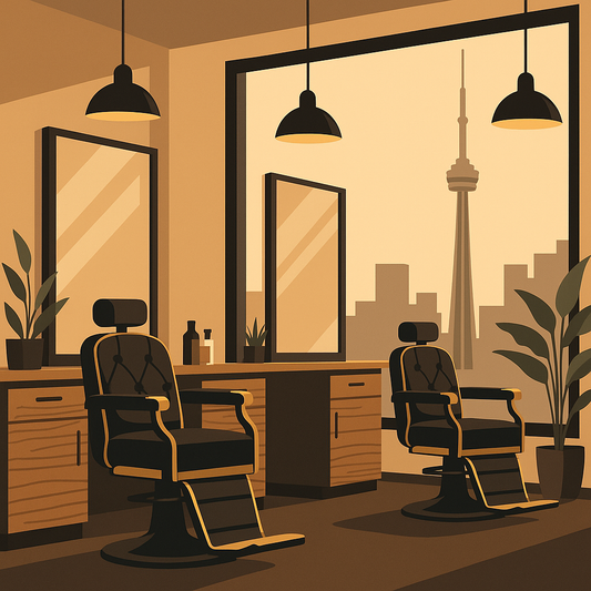 image of a barbershop with the cn tower in toronto in background, best barbershops near me