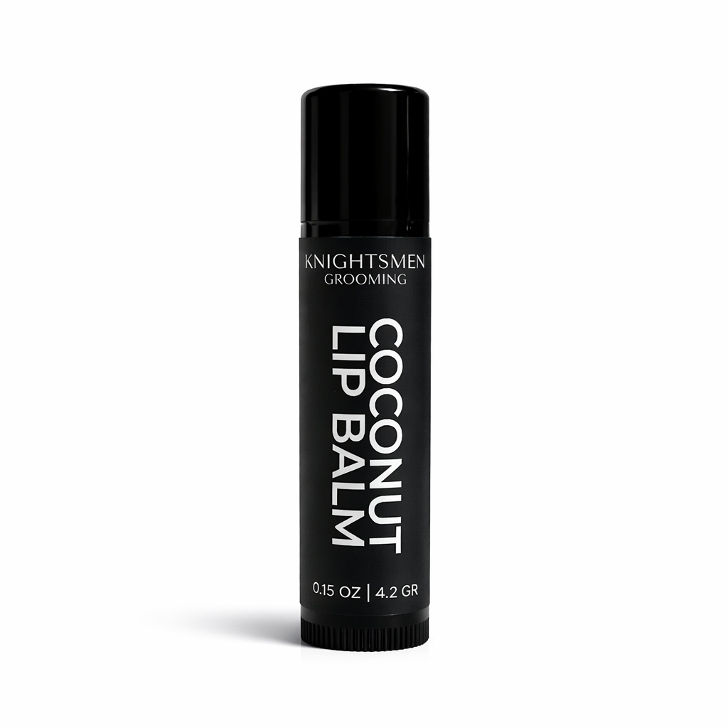 coconut lip balm made with organic ingredients from knightsmen grooming slick luxurious