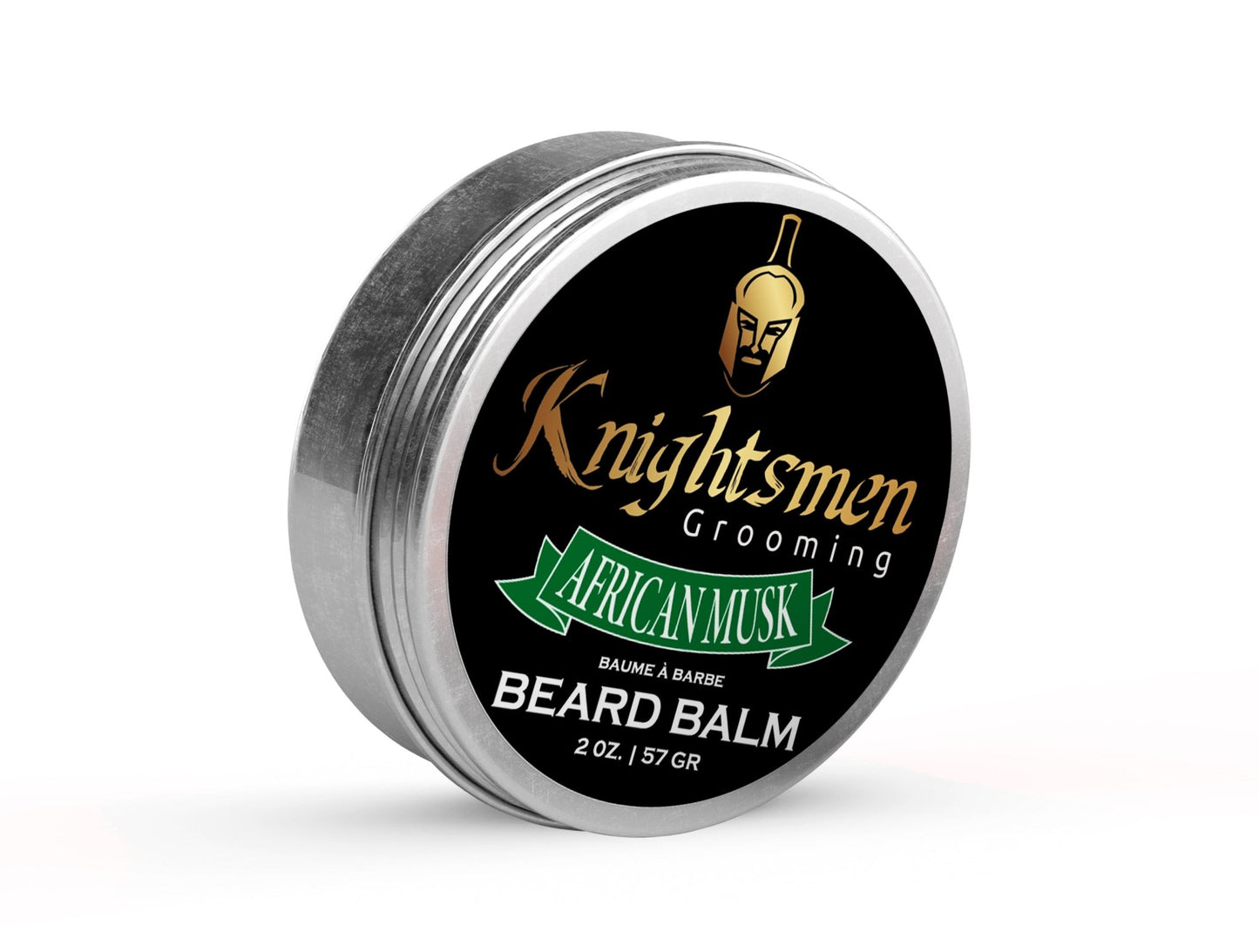African Musk organic beard balm by Knightsmen Grooming in round tin container