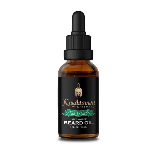 African Musk organic beard oil for men by Knightsmen Grooming in 30ml amber bottle
