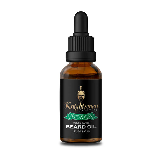 African Musk organic beard oil for men by Knightsmen Grooming in 30ml amber bottle
