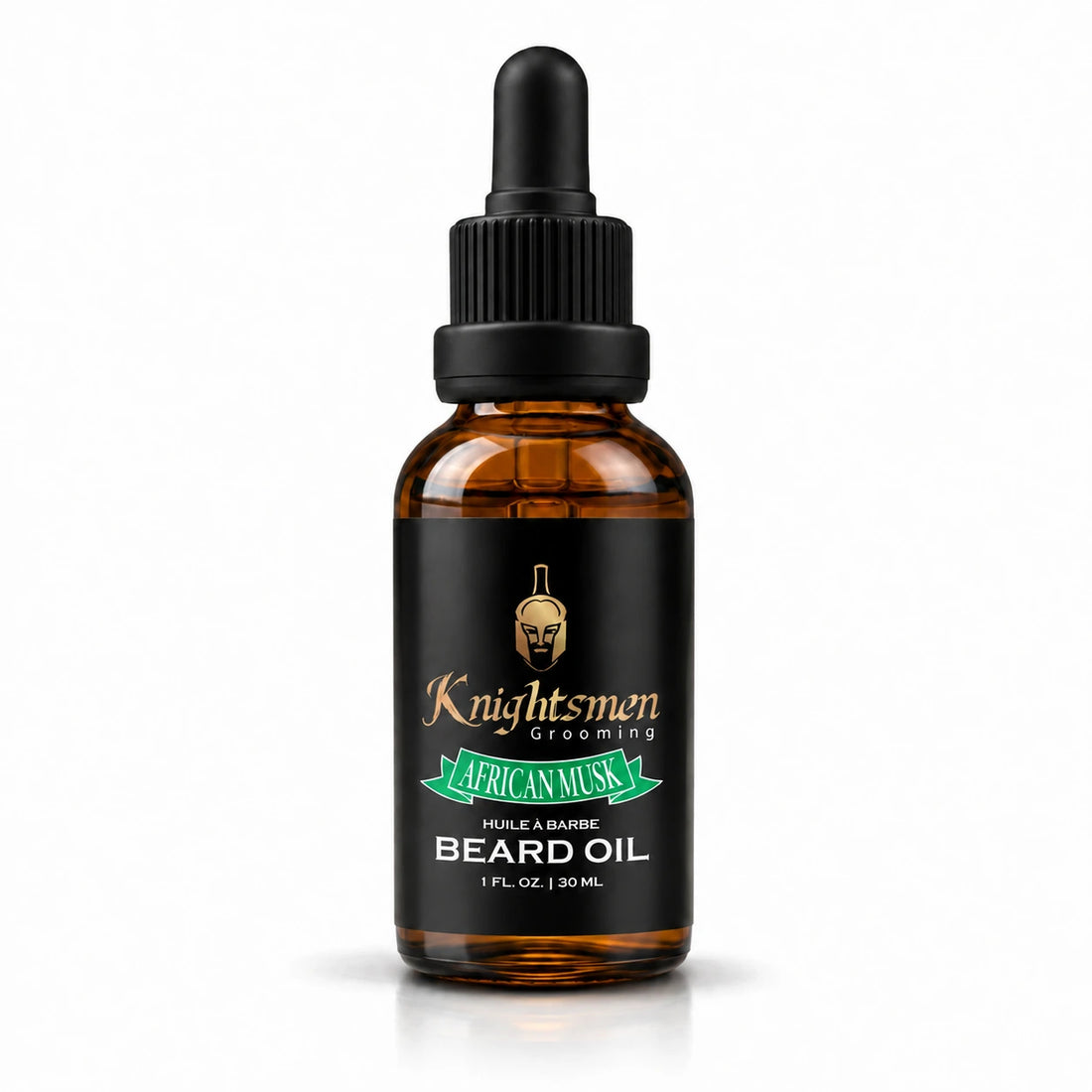 Knightsmen Grooming African Musk Organic Beard Oil 30ml amber bottle — earthy musk scent, softens and conditions beard