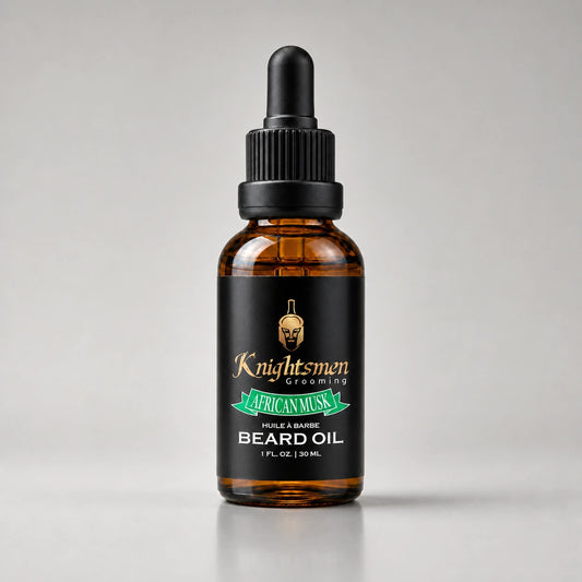 African Musk Beard Oil by Knightsmen Grooming — organic formula with argan, jojoba and castor oil for beard growth