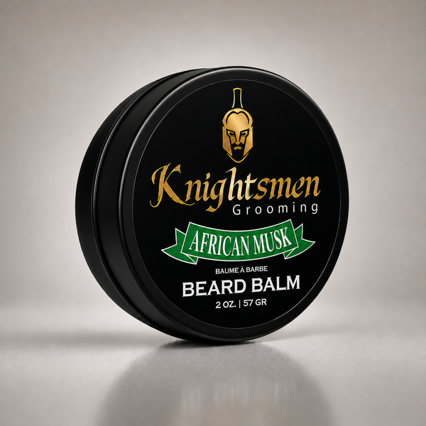 Knightsmen Organic African Musk Beard Balm 2oz – Softens Beard Hair, Controls Frizz and Adds Natural Shine
