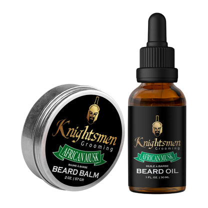 Knightsmen Grooming African Musk Beard Balm and Beard Oil on a white background