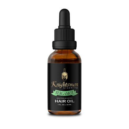 Bergamot organic hair growth oil for men by Knightsmen Grooming in glass bottle
