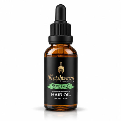 Knightsmen Grooming Organic Bergamot Hair Growth Oil 50ml glass bottle — citrus scent, stimulates scalp and promotes hair growth