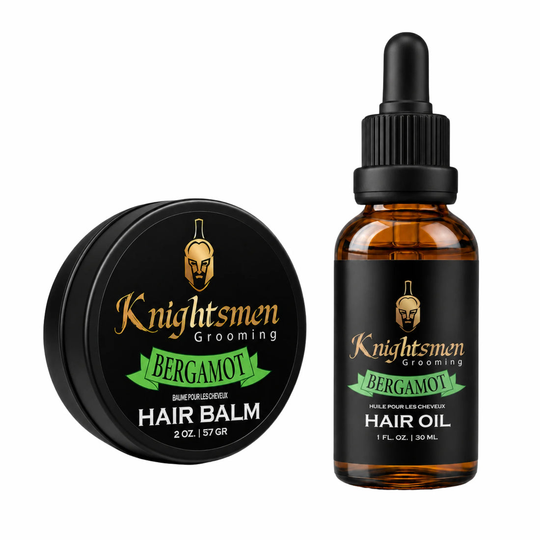 Knightsmen Grooming Bergamot Hair Growth Starter Kit – Organic Hair Oil and Hair Balm Bundle for Scalp Health and Hair Growth