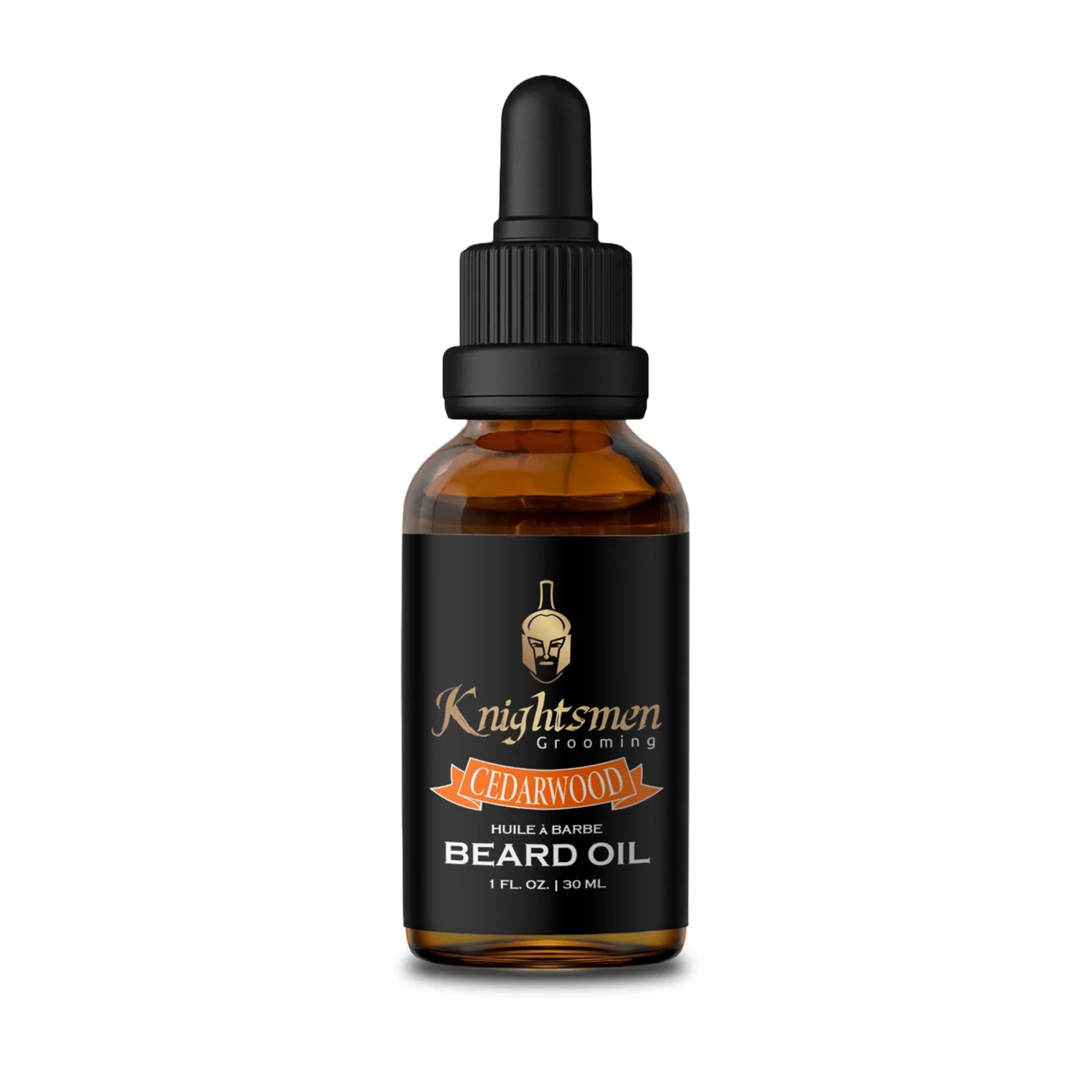Cedarwood organic beard oil for men by Knightsmen Grooming in amber glass dropper bottle