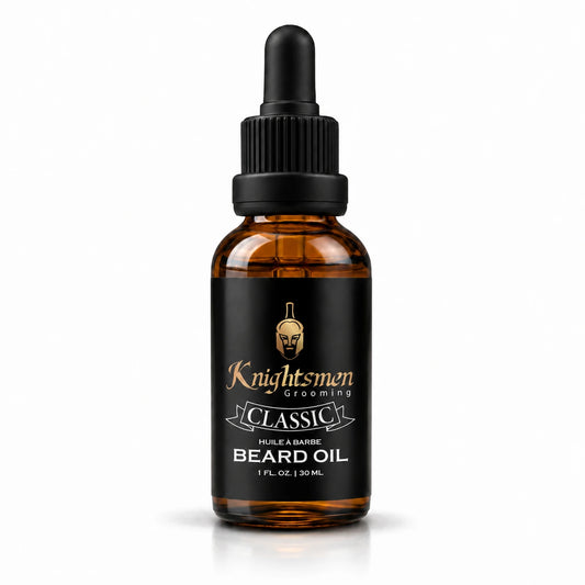 Knightsmen Grooming Organic Classic Beard Oil 30ml amber bottle — unscented fragrance-free formula for sensitive skin