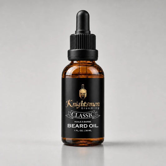 Classic Unscented Beard Oil by Knightsmen Grooming — fragrance-free organic argan and jojoba formula for all beard types
