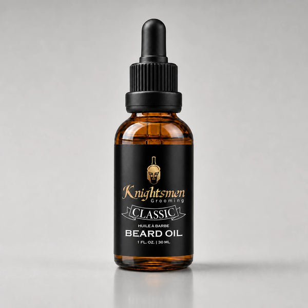 Classic Unscented Beard Oil by Knightsmen Grooming — fragrance-free organic argan and jojoba formula for all beard types
