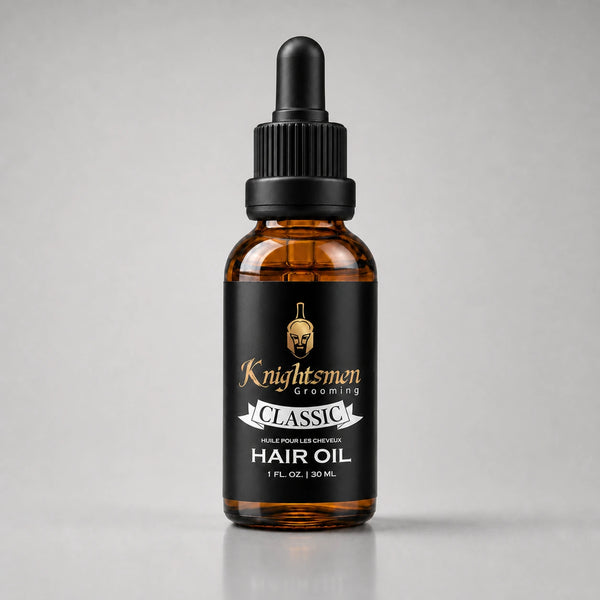 Classic Unscented Hair Oil by Knightsmen Grooming — fragrance-free organic argan and jojoba formula for scalp nourishment