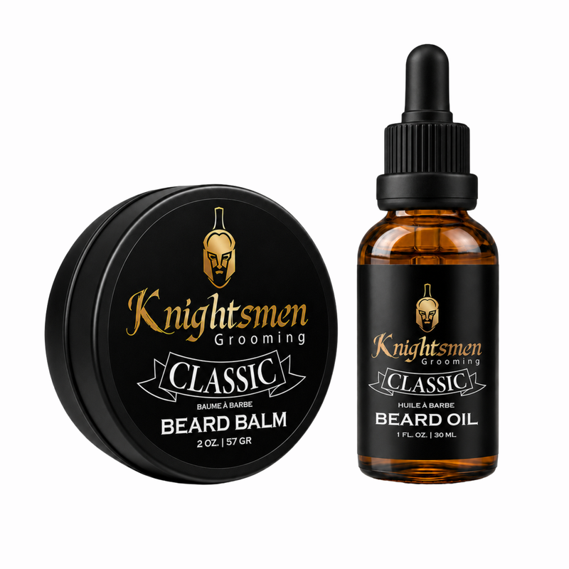 Knightsmen Grooming Classic Unscented Beard Growth Starter Kit – Organic Beard Oil and Beard Balm Bundle for Men