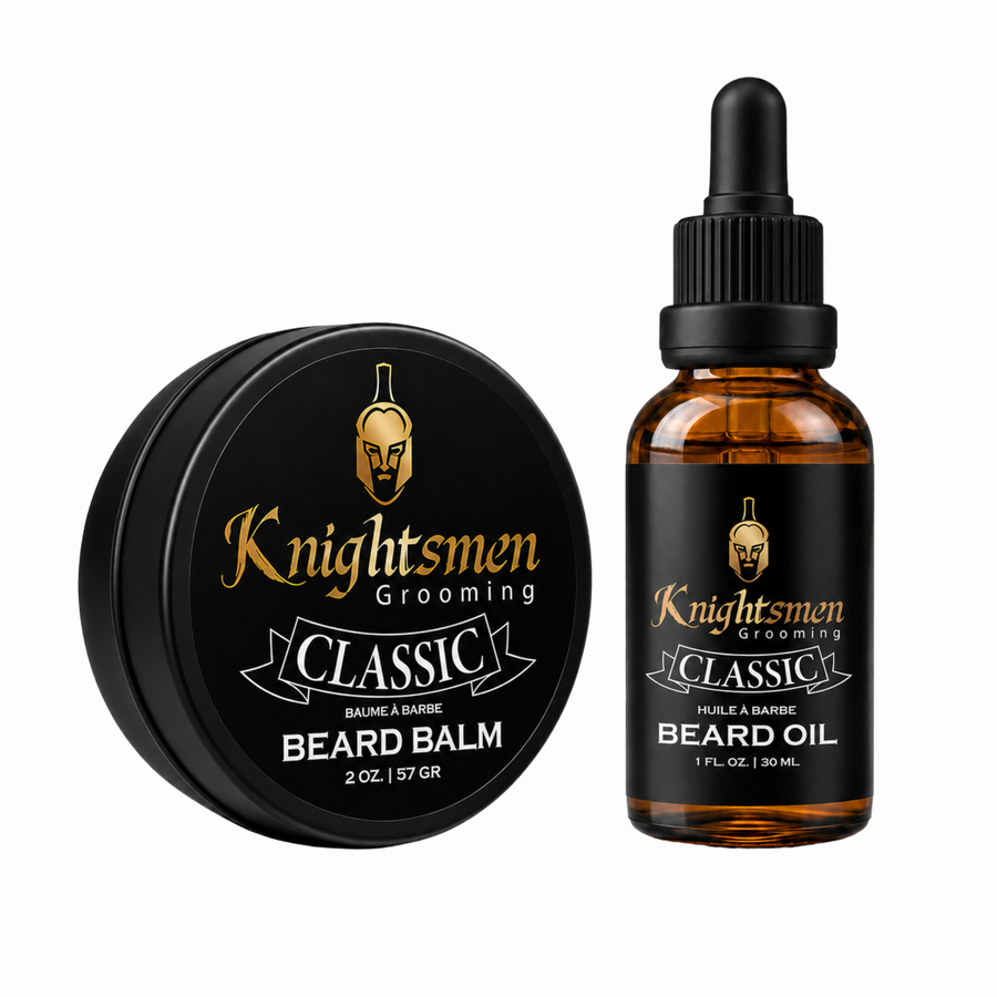 Knightsmen Grooming Classic Unscented Beard Growth Starter Kit – Organic Beard Oil and Beard Balm Bundle for Men