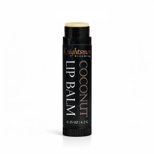 Coconut lip balm tube showing organic ingredient label and clean design
