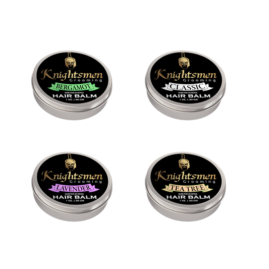 Hair balm sampler set with four 1 oz organic tins by Knightsmen Grooming

