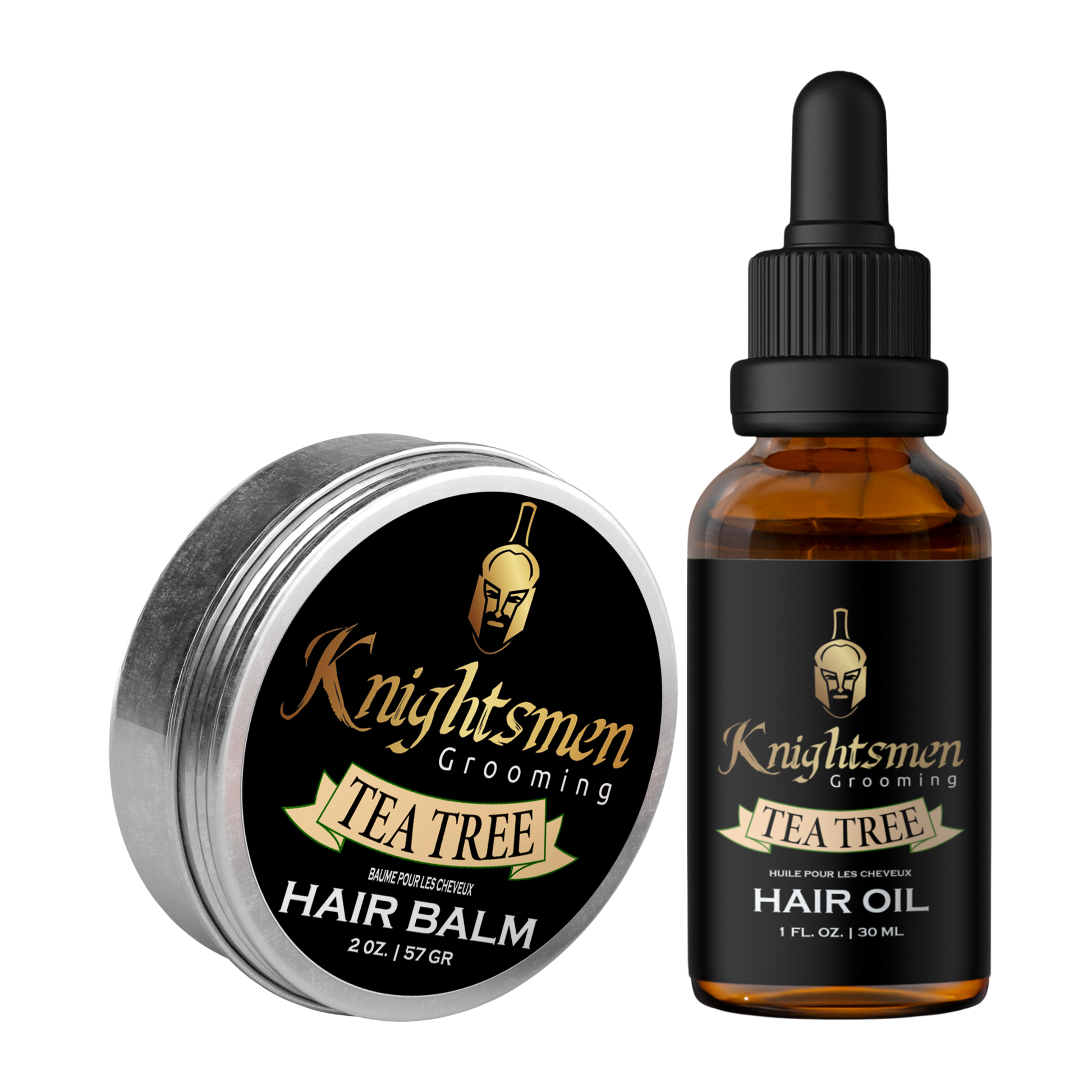 Knightsmen Grooming Tea Tree Hair Balm and Hair Oil on a white background