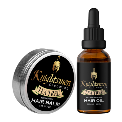 Knightsmen Grooming Tea Tree Hair Balm and Hair Oil on a white background