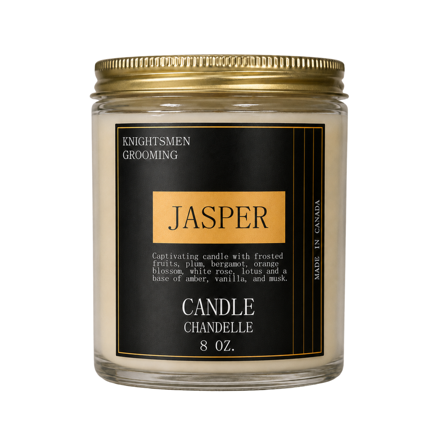 Knightsmen Grooming Jasper Luxury Scented Candle – Cedarwood and Black Amber Hand-Poured Coconut Soy Candle Made in Canada