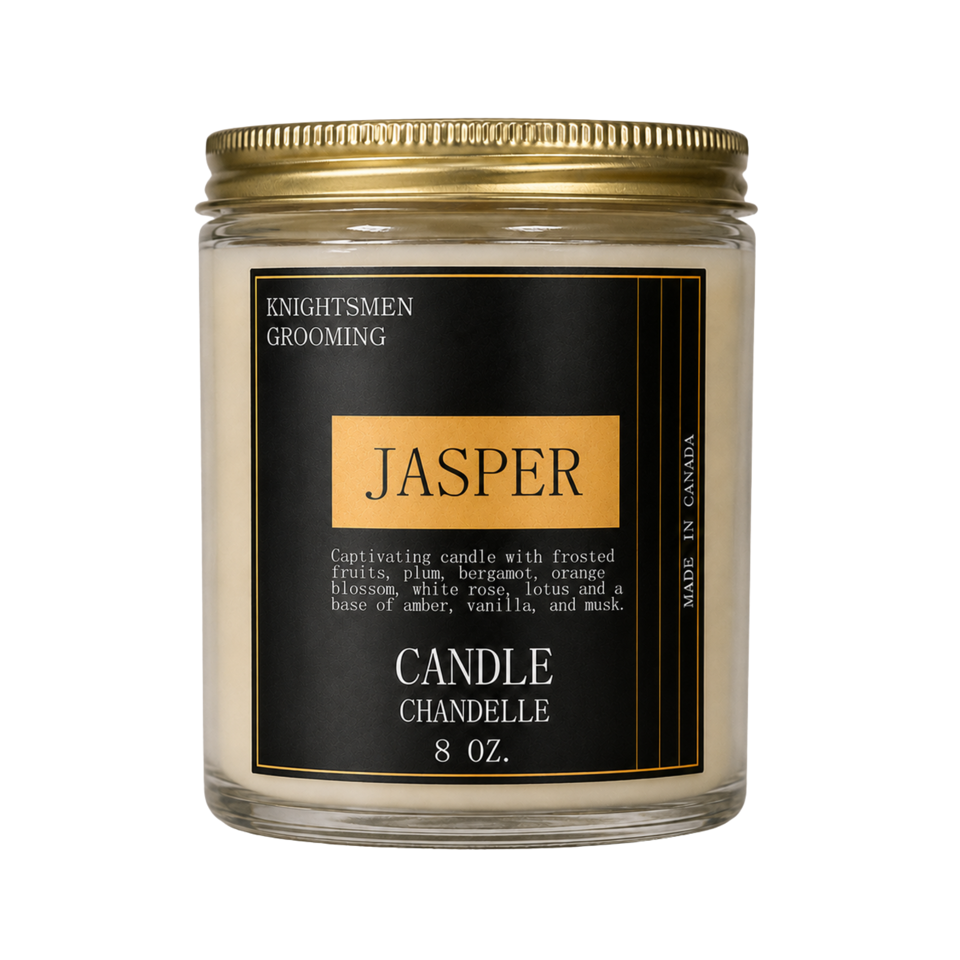 Knightsmen Grooming Jasper Luxury Scented Candle – Cedarwood and Black Amber Hand-Poured Coconut Soy Candle Made in Canada