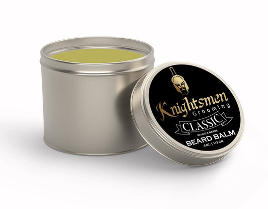 Classic unscented beard balm 4 oz—barber-size organic beard care.