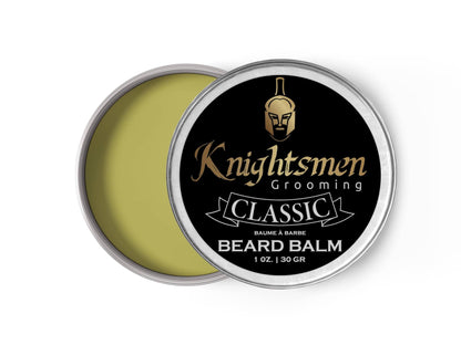 Unscented beard balm open tin—lightweight, non-greasy conditioning for daily styling.