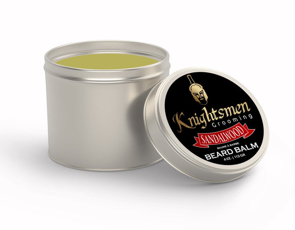 Sandalwood beard balm 4 oz—premium organic barber-size balm.