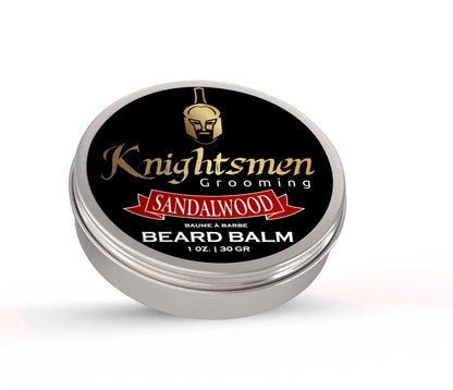 Sandalwood organic beard balm—luxurious woodsy scent, conditioning and light hold.