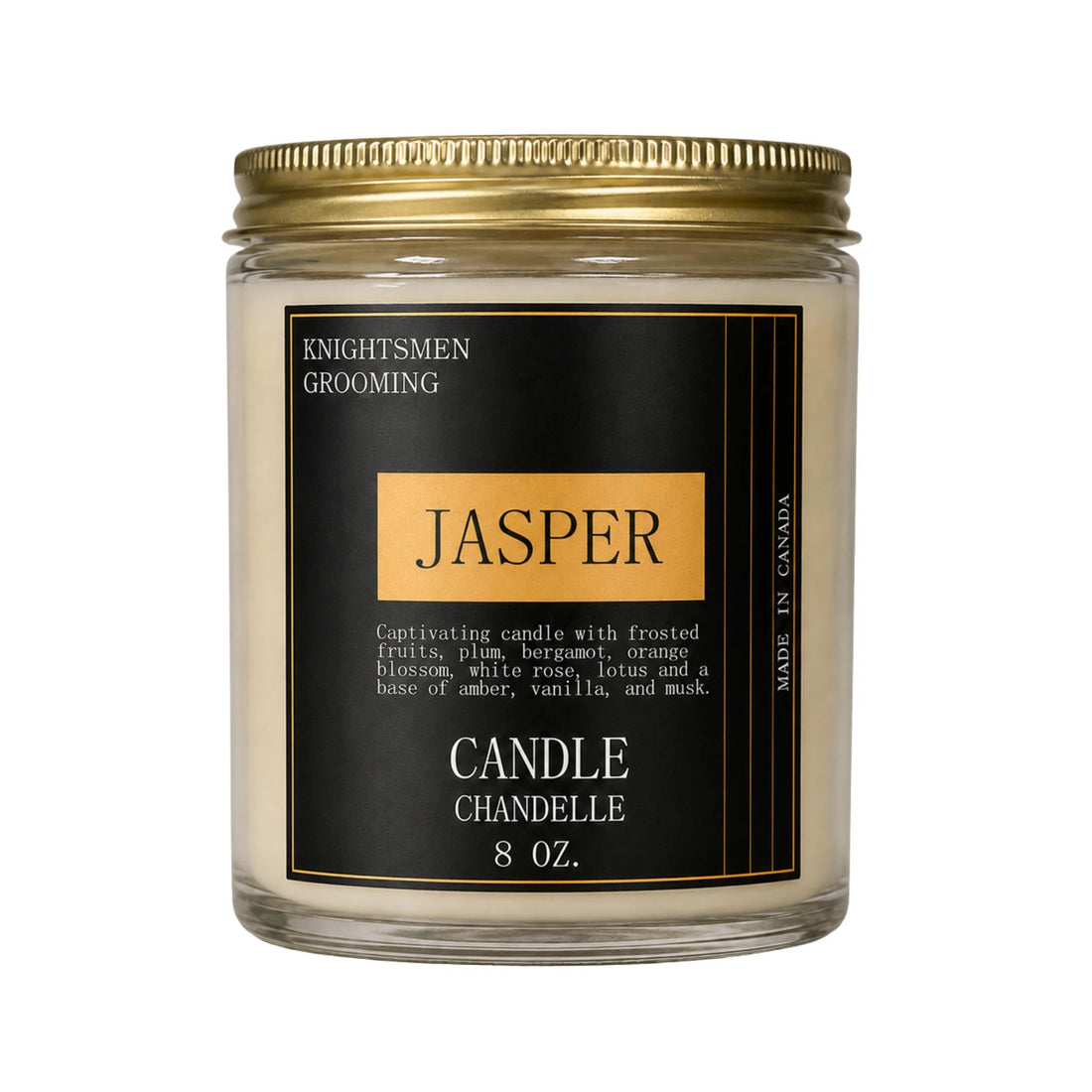 Knightsmen Grooming Jasper Luxury Scented Candle – Cedarwood and Black Amber Hand-Poured Coconut Soy Candle Made in Canada