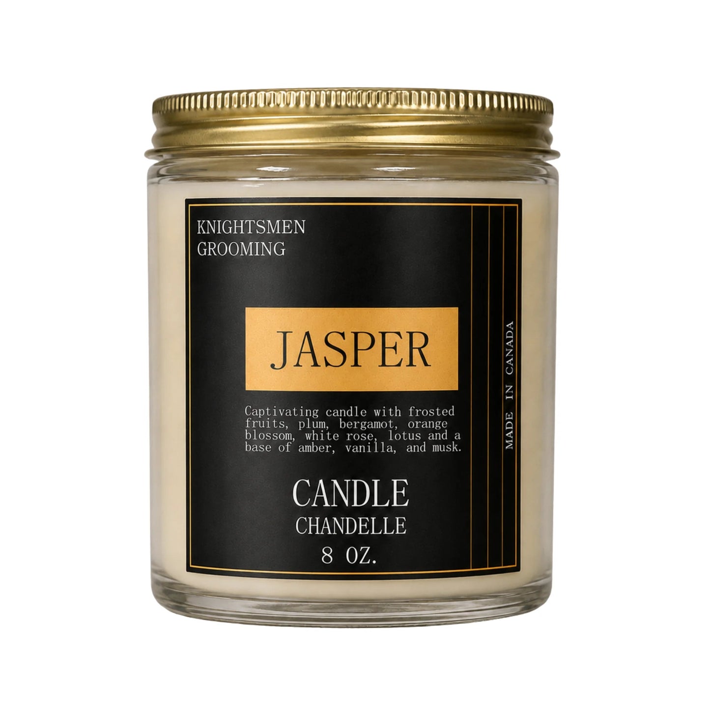 Knightsmen Grooming Jasper Luxury Scented Candle – Cedarwood and Black Amber Hand-Poured Coconut Soy Candle Made in Canada