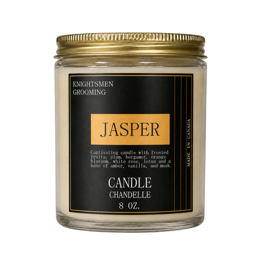 Knightsmen Grooming Jasper Luxury Scented Candle – Cedarwood and Black Amber Hand-Poured Coconut Soy Candle Made in Canada