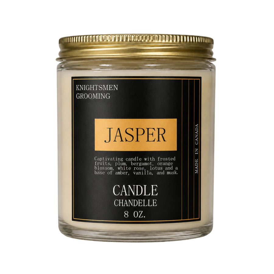 Knightsmen Grooming Jasper Luxury Scented Candle – Cedarwood and Black Amber Hand-Poured Coconut Soy Candle Made in Canada