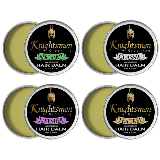 Knightsmen Grooming hair growth kit. Scented hair care products. Organic hair balm kit 1 oz—soothes dry, itchy scalp; natural finish and hold. Naturally helps promote hair growth. Shape, hold and style hair product.