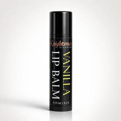 Knightsmen Grooming Organic Vanilla Lip Balm Closed – Subtle Natural Vanilla Scented Lip Moisturizer, No Petroleum or Parabens, Made in Canada